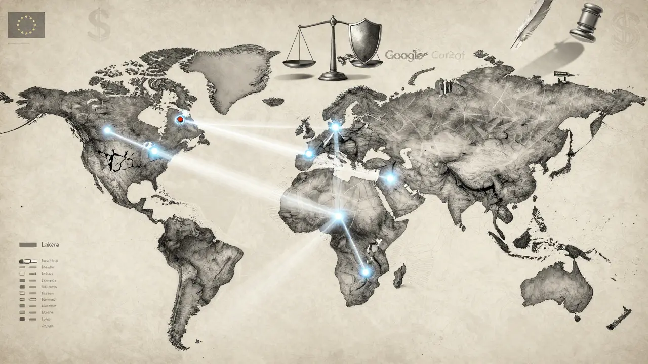 A world map showing AI safety systems with weakened coverage over Asia and the Middle East.