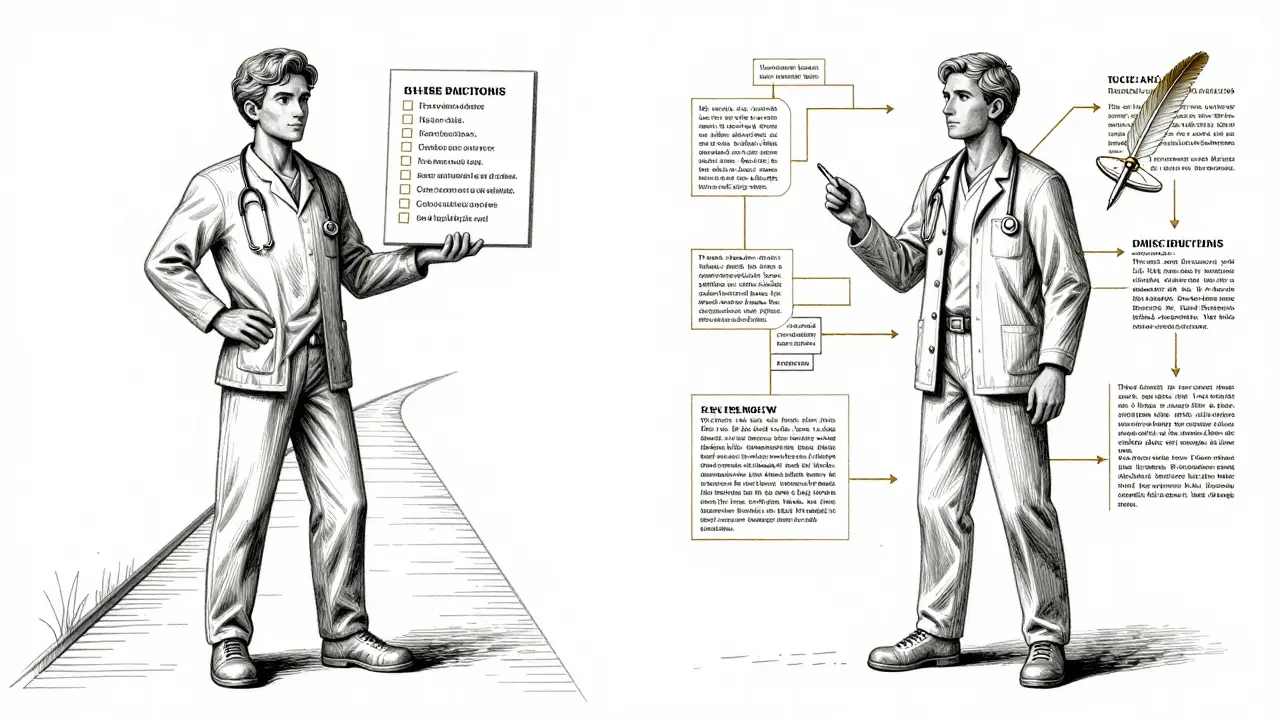 Two contrasting AI reasoning paths: one with fake citations, the other with verified logic, drawn in fine metallic lines.