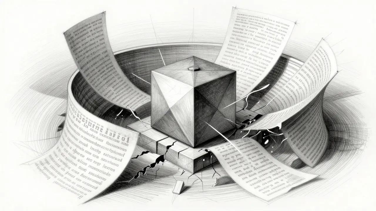Abstract geometric core with swirling patterns showing data leakage