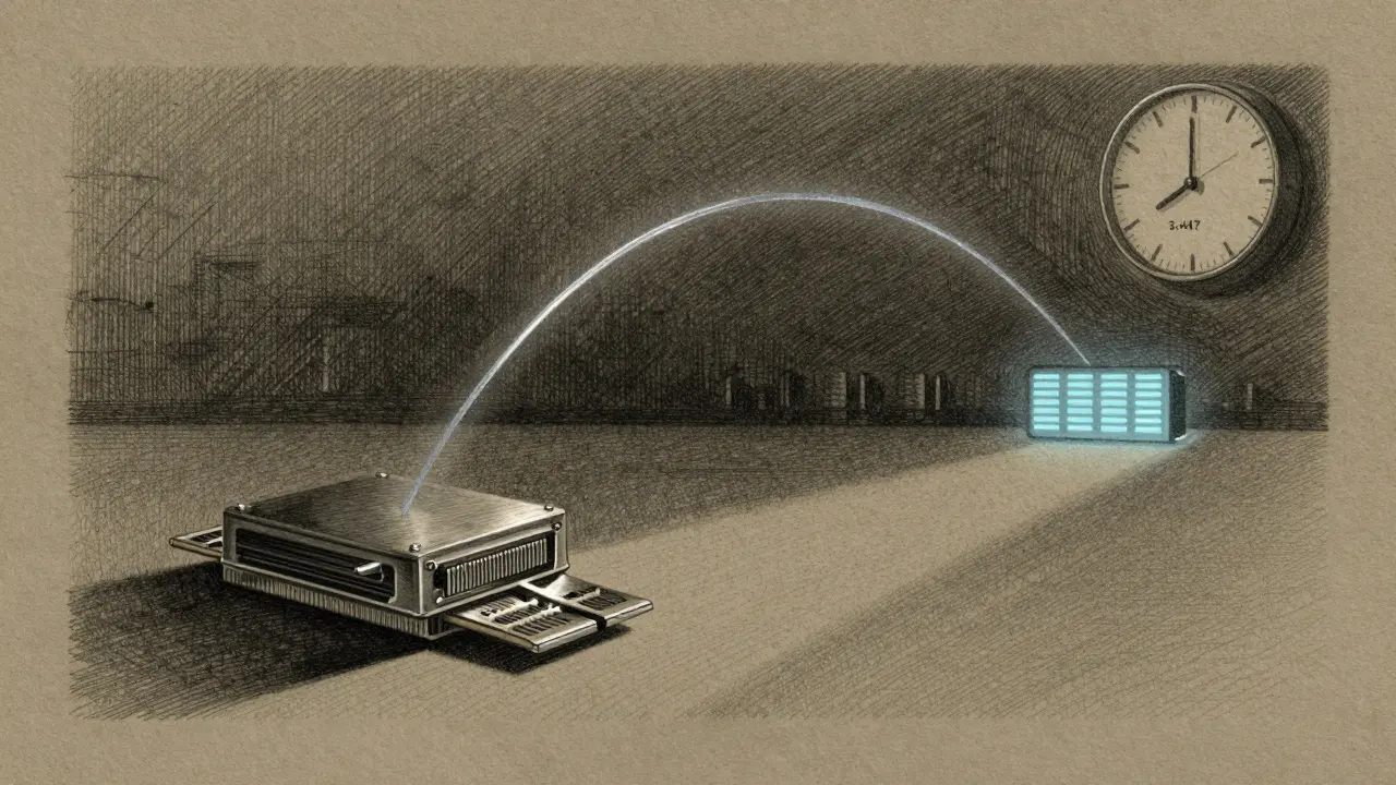 An idle GPU and queued job at night, with a silver line signaling automated scale-up, drawn in metalpoint on aged paper.