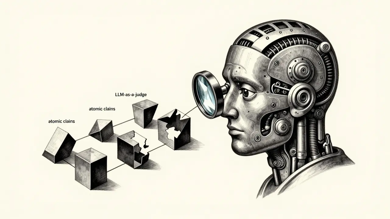 A mechanical head inspecting atomic claims with a magnifying glass in metalpoint style.