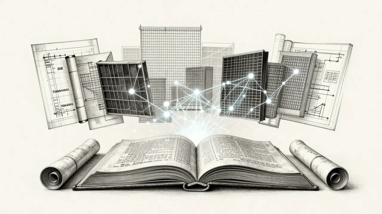 Conceptual metalpoint illustration of legal documents transforming into a digital network.