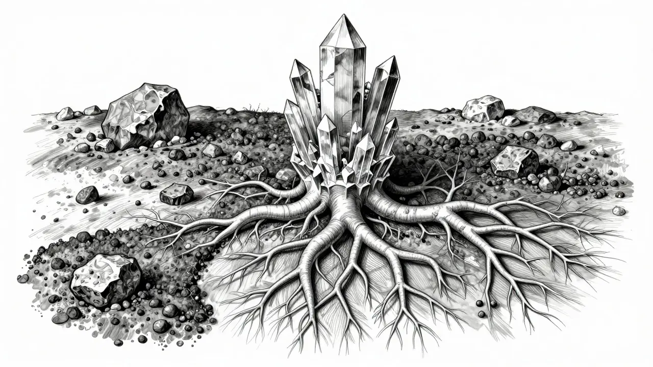Diagram of data roots connecting diverse sources to a crystalline model structure.