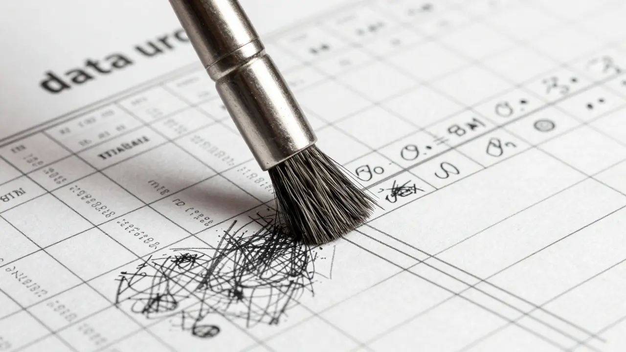 Metalpoint drawing of a metallic brush scrubbing away unnecessary data from a digital grid.