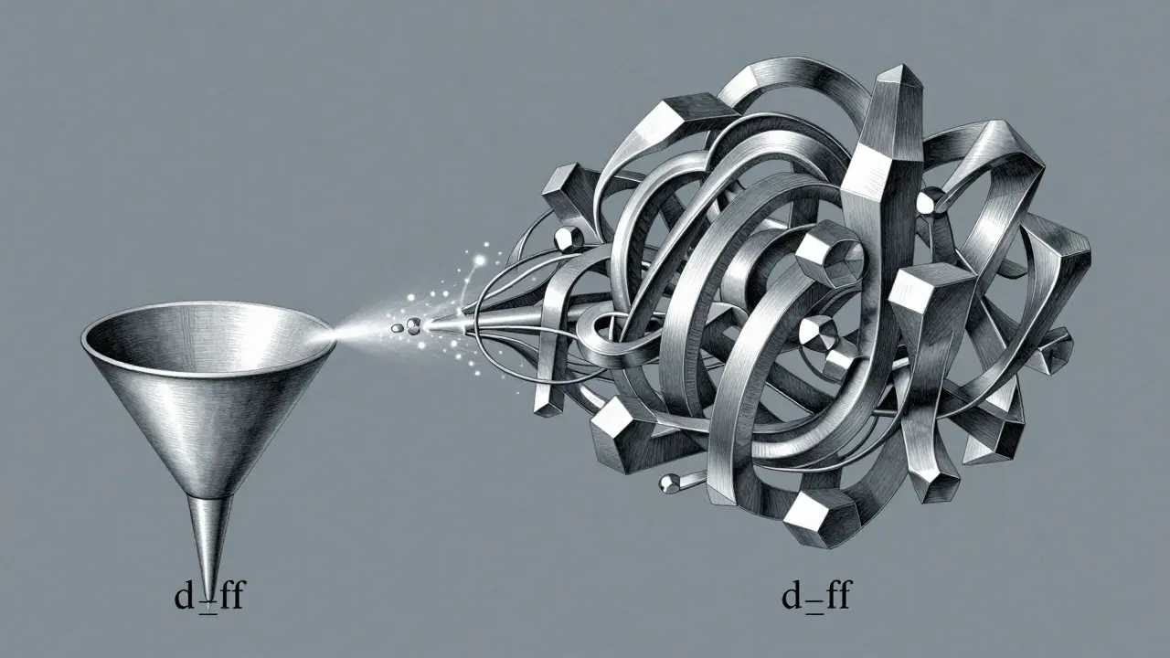 Metalpoint illustration showing a data stream expanding into a crystal geometry and contracting.