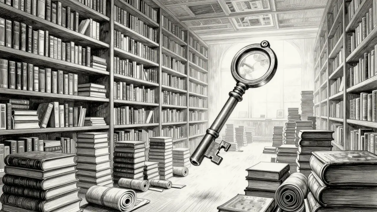 A vast library with a key symbolizing massive AI context window capacity