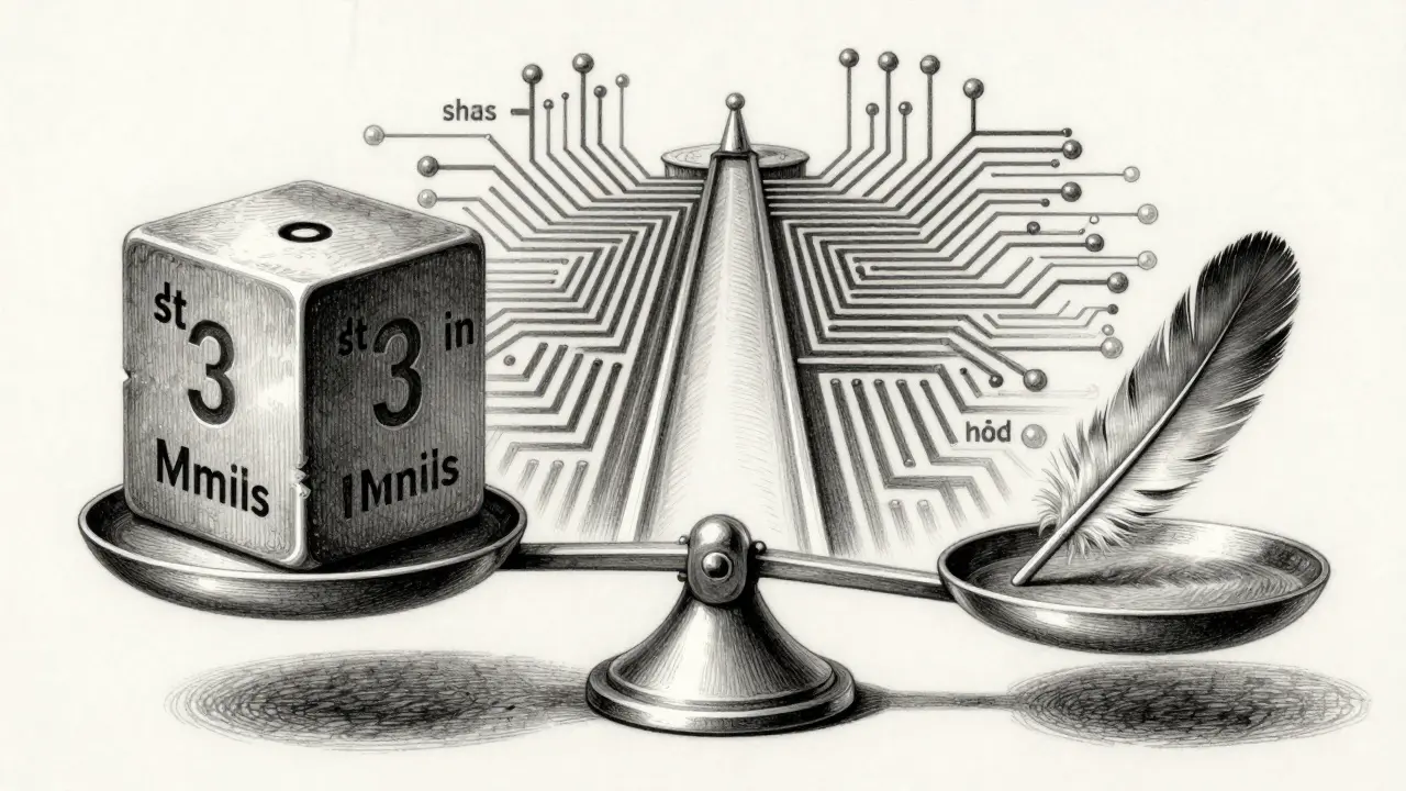 Balance scale weighing specific metrics against vague goals for AI efficiency