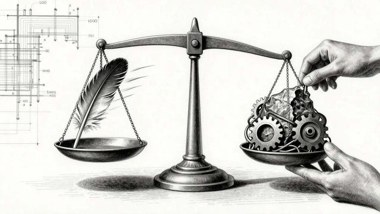 Balance scale weighing speed against code bloat
