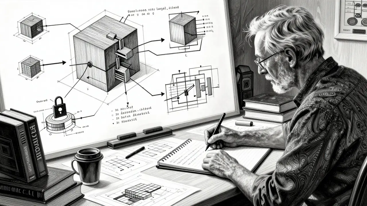 Developer building complex system architecture by hand