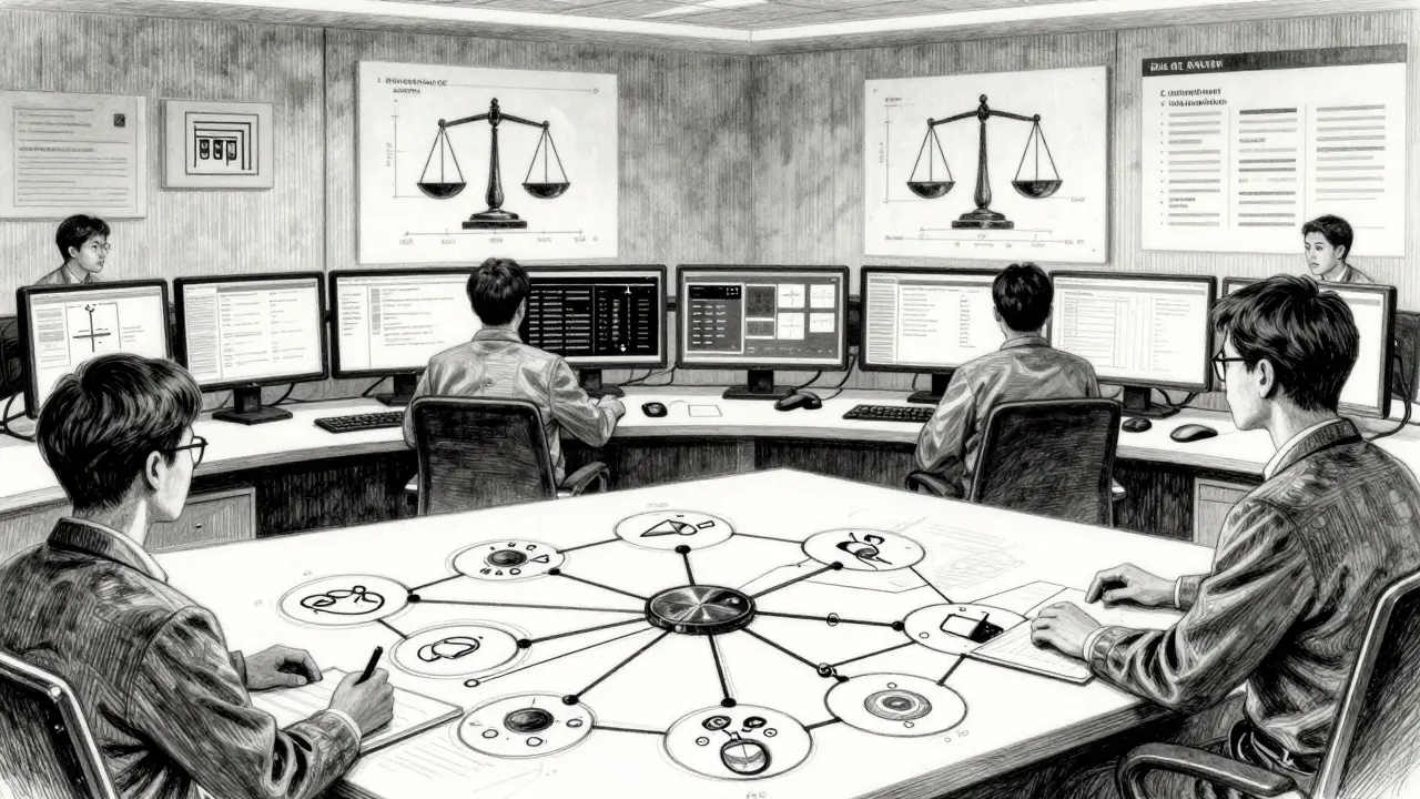 Enterprise control room with data lineage maps and compliance oversight visuals