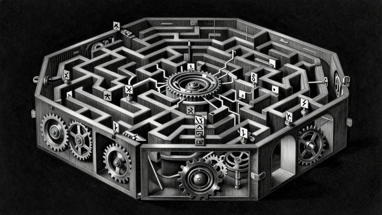 Intricate gear-like machine filtering tokens in a constrained system
