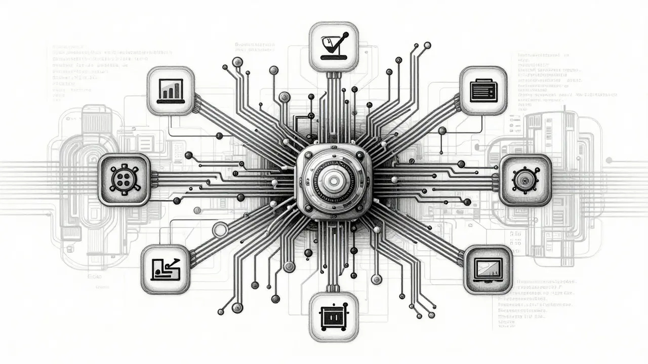 Metalpoint art of agentic AI network with interconnected nodes and functions