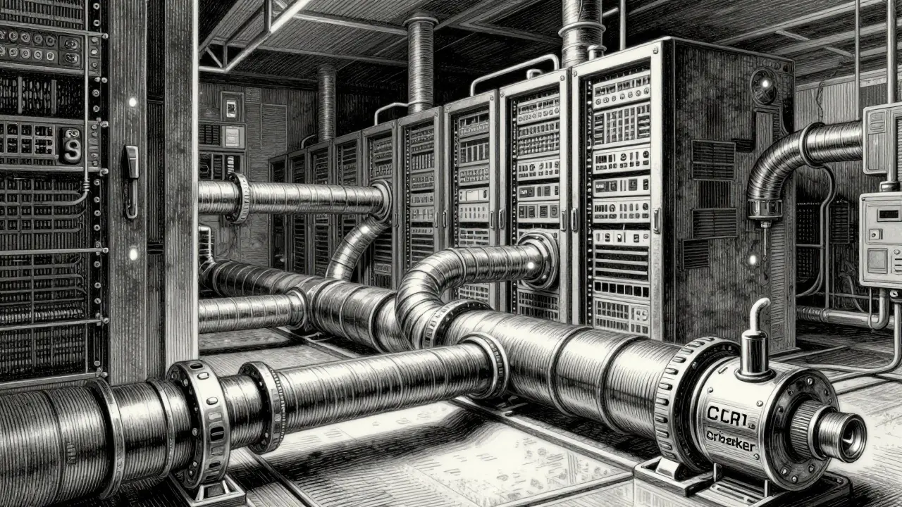 Metalpoint drawing of secure server infrastructure with circuit breakers.