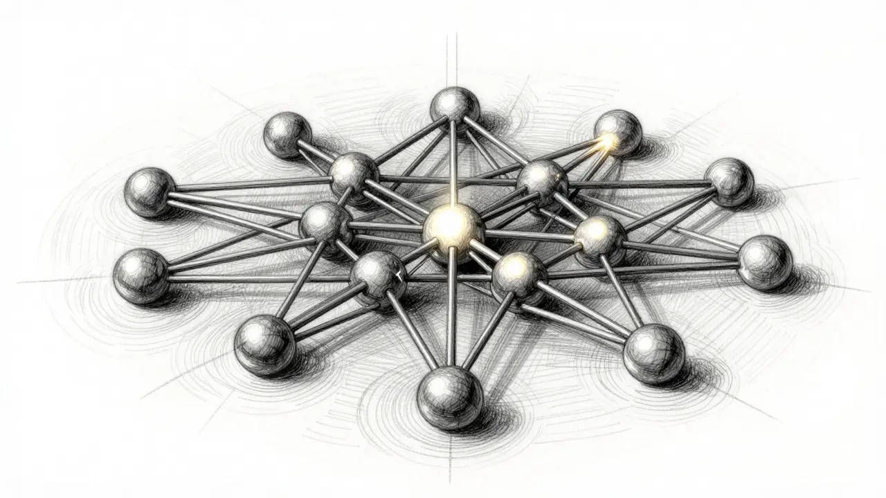 Network diagram showing selective node activation for efficient AI processing