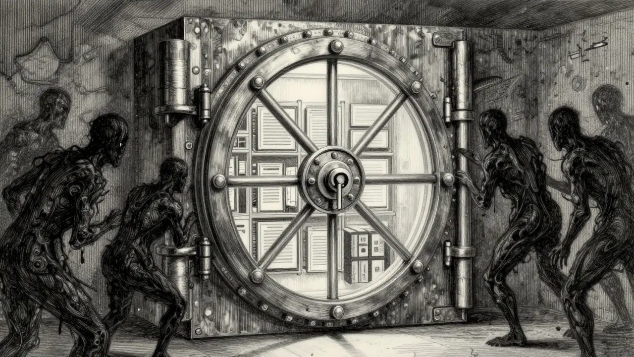 Secure vault protecting data from external threats in metalpoint style