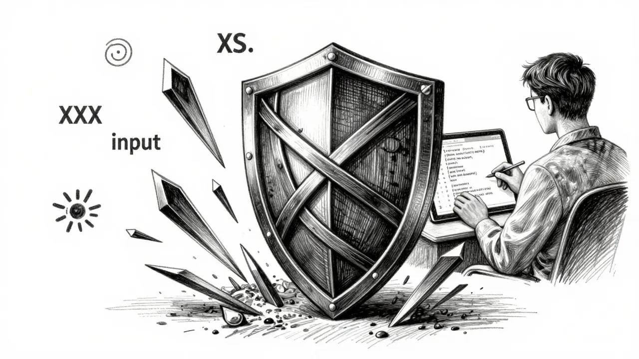 Security shield protecting code from vulnerabilities in detailed metalpoint art.