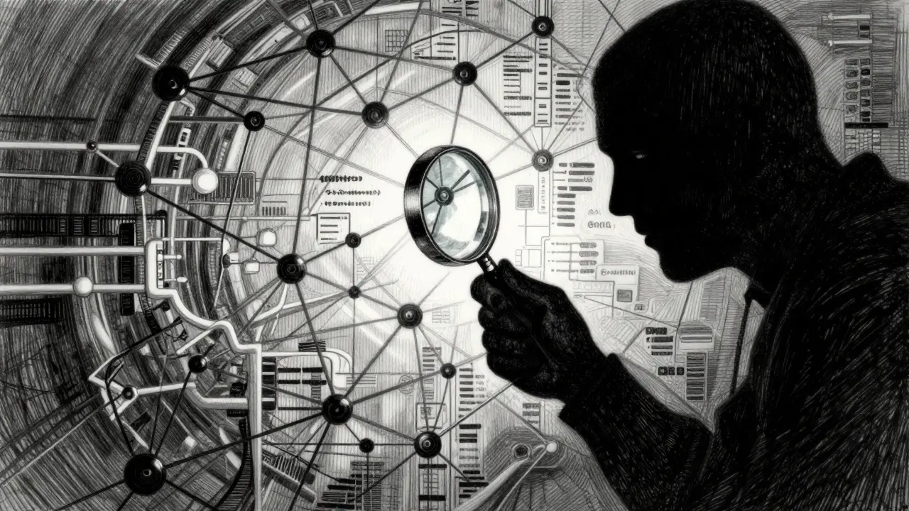 Tester inspecting digital network vulnerabilities