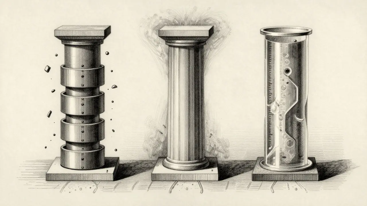 Three pillars representing statistical filtering, differential privacy, and confidential computing.