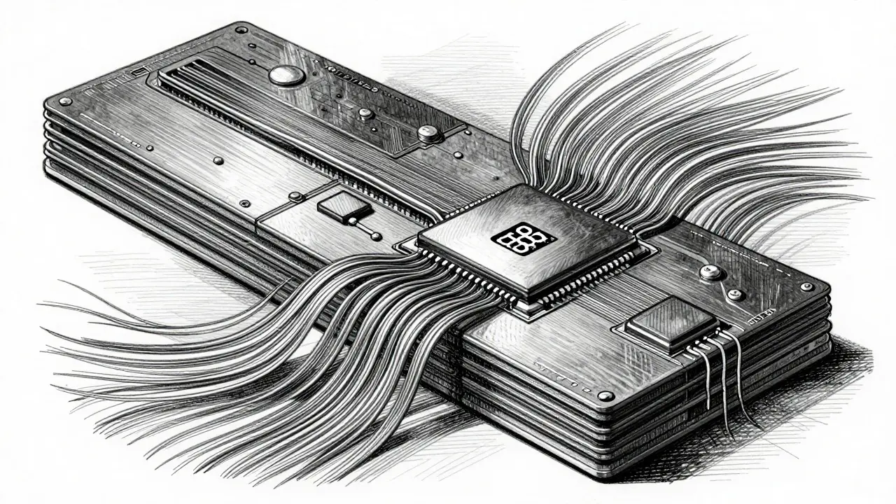 Detailed metalpoint illustration of AI chip architecture and HBM4 memory