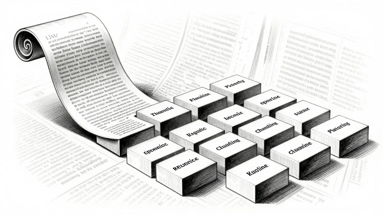 Drawing of text being semantically chunked into organized logical blocks