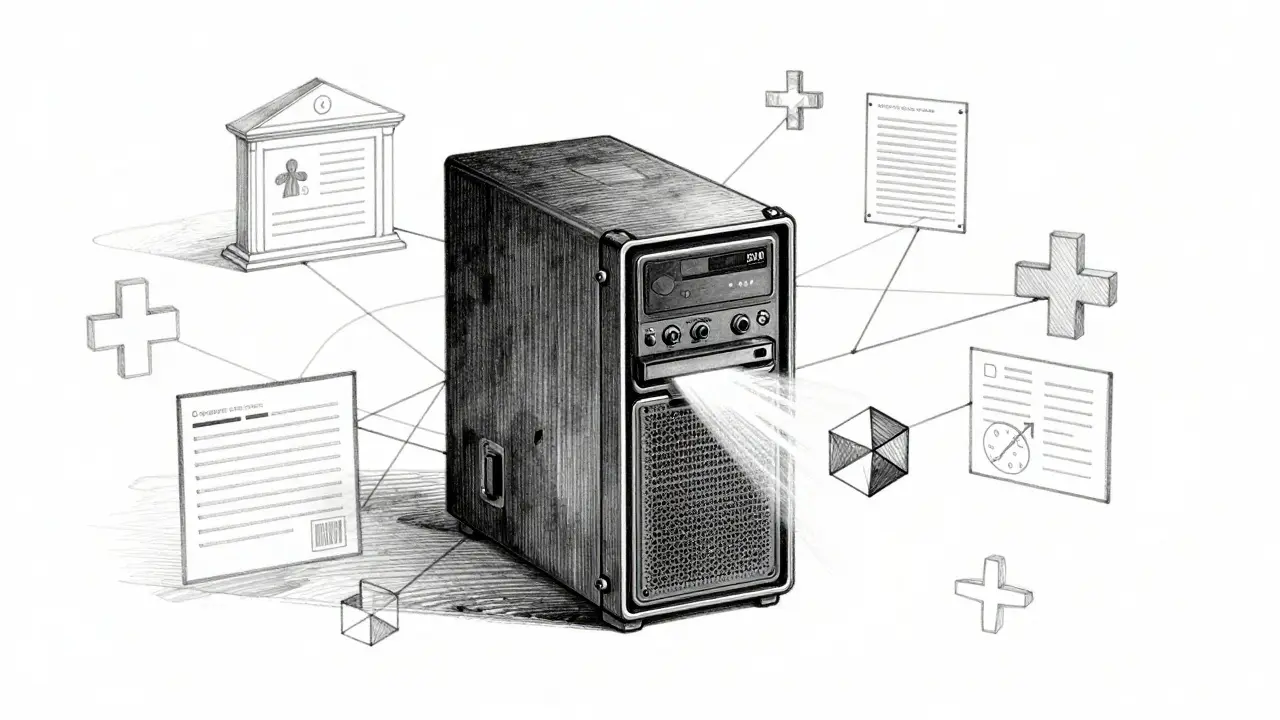Metalpoint art of a compact server efficiently processing sensitive regulated data.