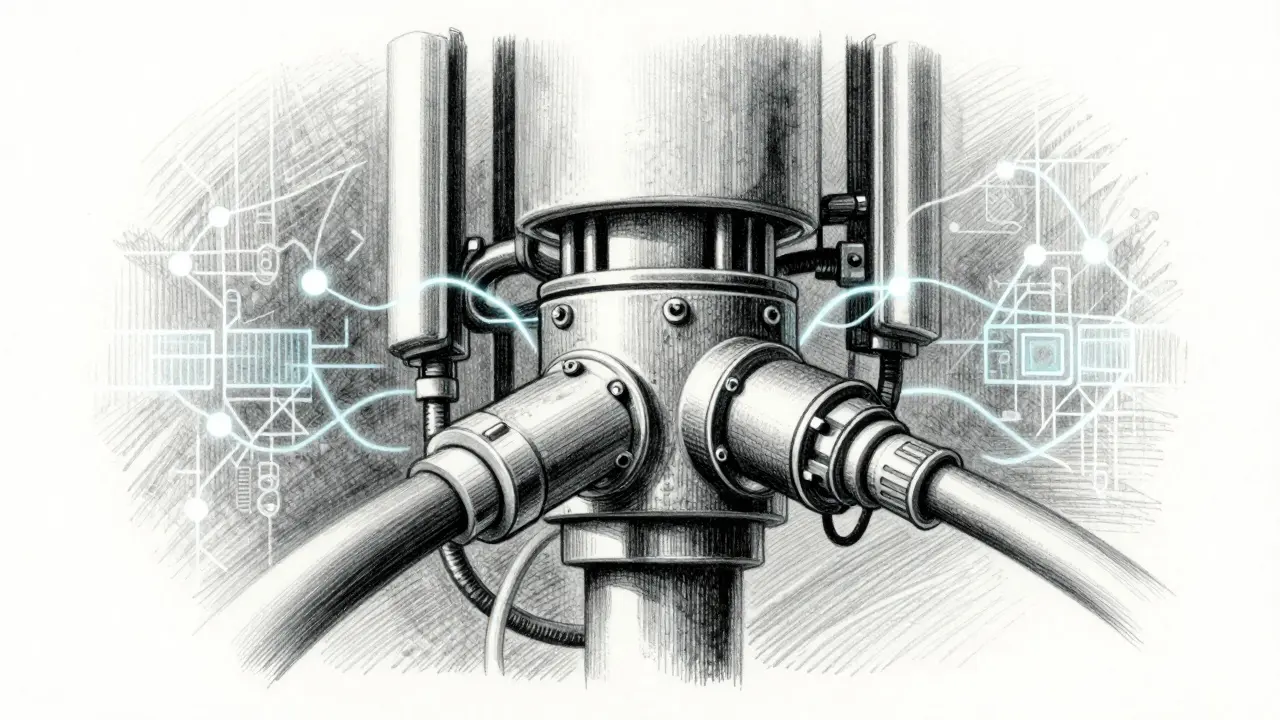 Metalpoint drawing of fiber optic cable with predictive maintenance data overlays