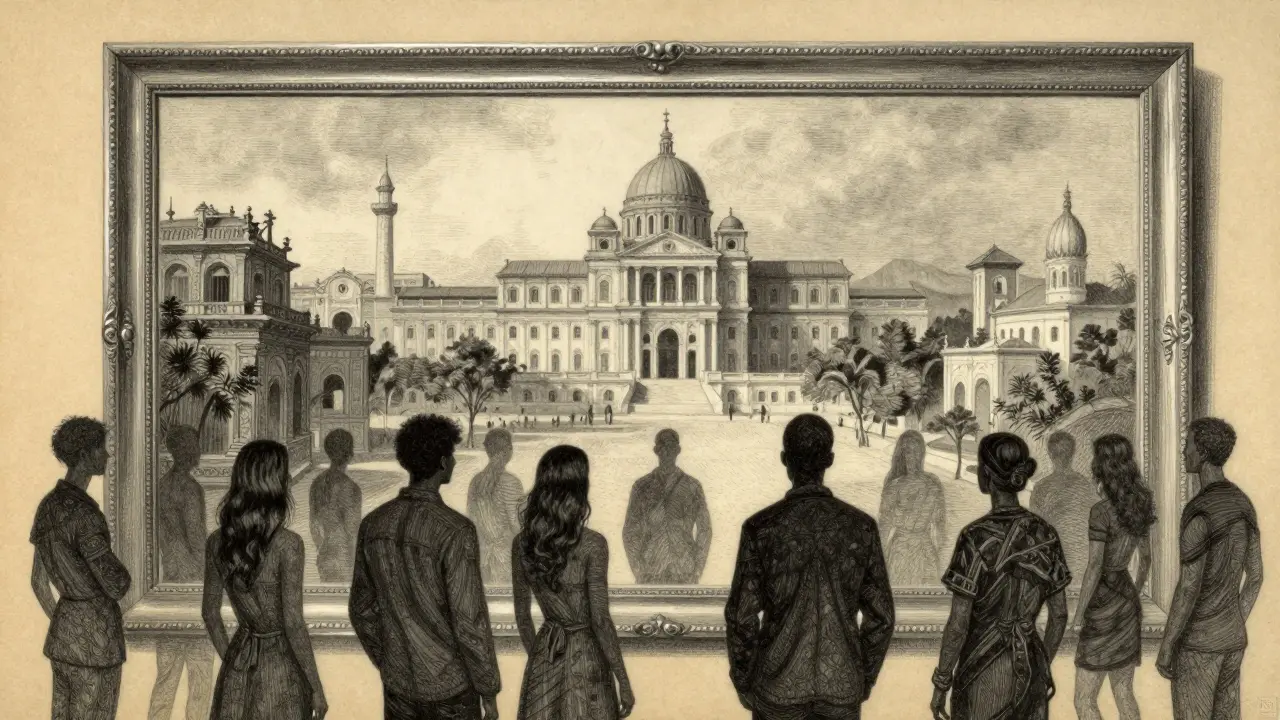 Metalpoint illustration of a distorted mirror reflecting biased data sources