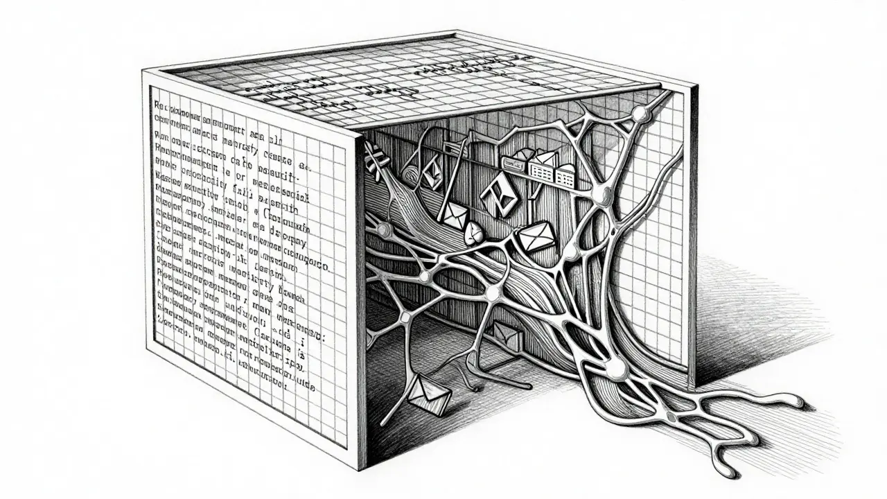 Metalpoint illustration of a hybrid security filter scanning text for sensitive entities