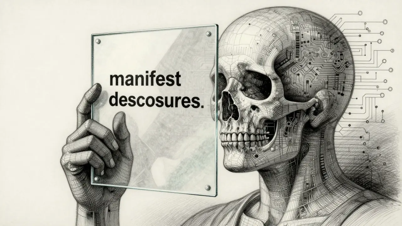 Metalpoint illustration of AI transparency showing visible and hidden data tags.