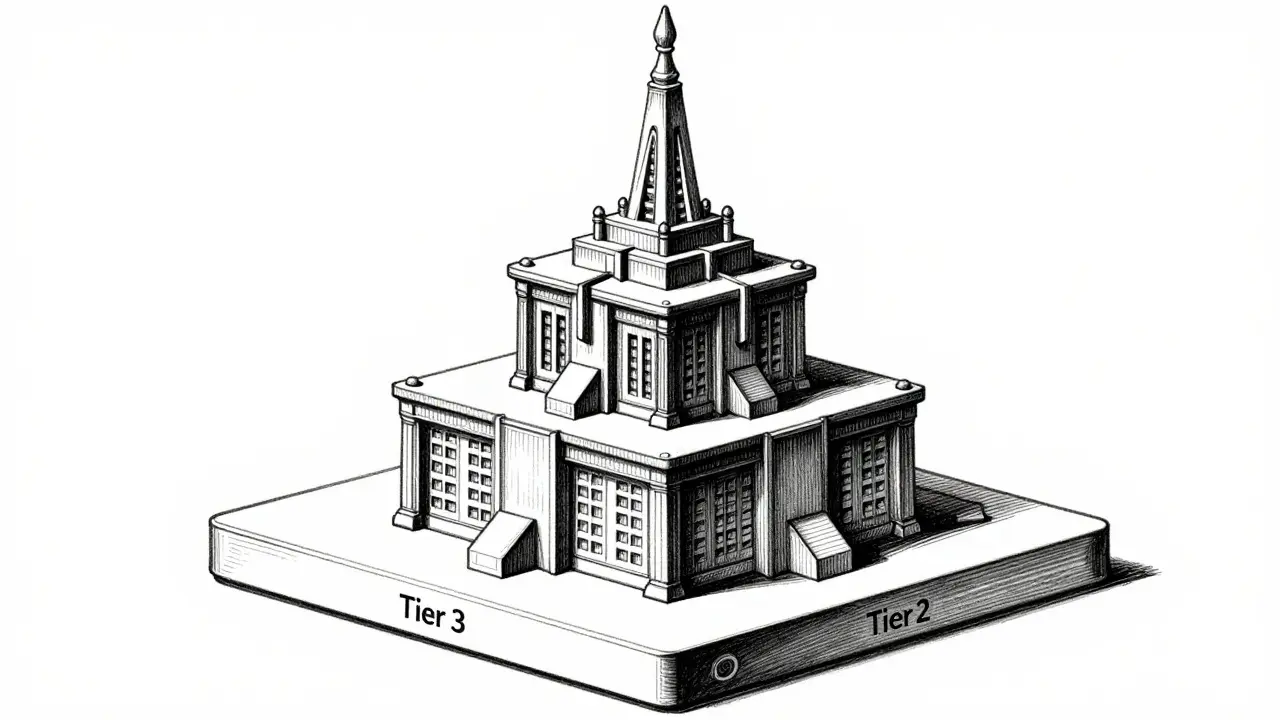 Metalpoint illustration of three-tiered LLM structure showing risk and control levels