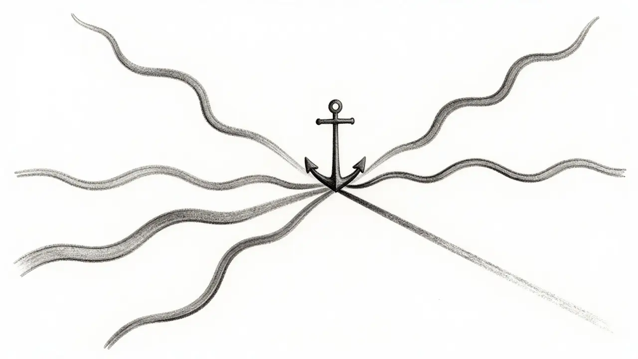 Multiple diverging lines converging on a single point, illustrating self-consistency in AI answers.