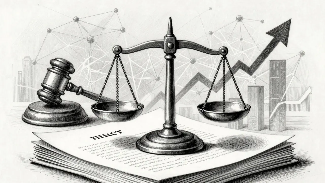 Scales of justice and finance symbols with neural network hints