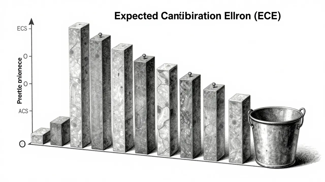 Stone buckets showing gaps between predicted confidence and actual accuracy