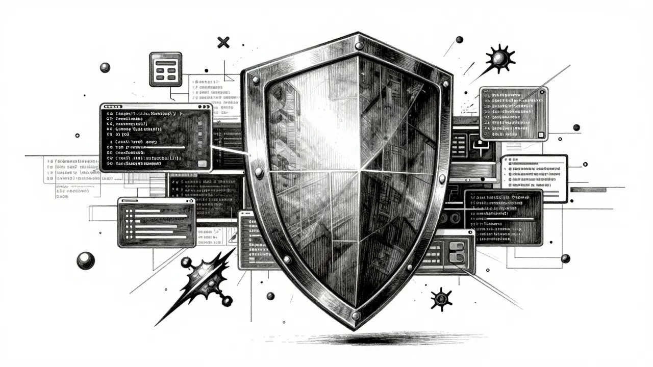 Abstract shield protecting against digital vulnerabilities