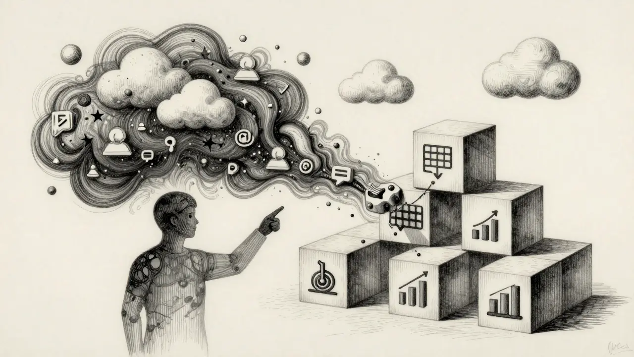 AI transforming raw data into structured forecasts, metalpoint art