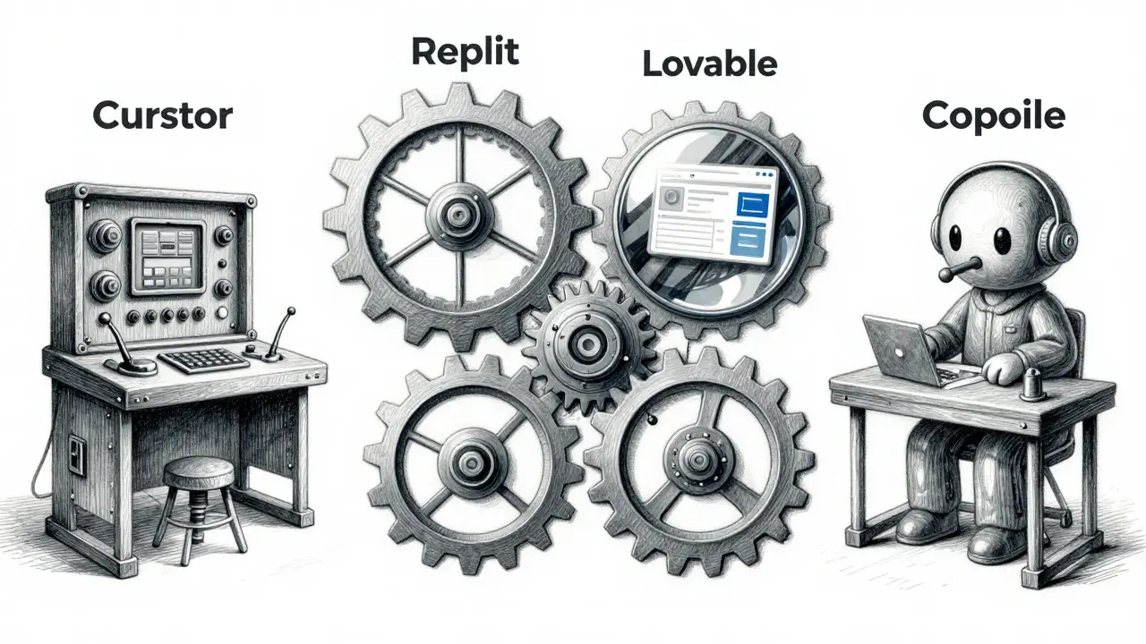Four symbolic archetypes representing AI coding tools