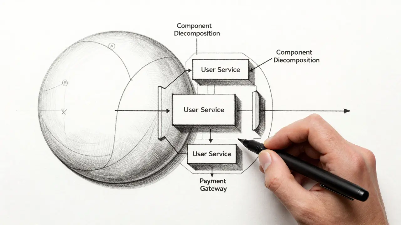 Hand drawing clear boundaries around software modules in metalpoint art.