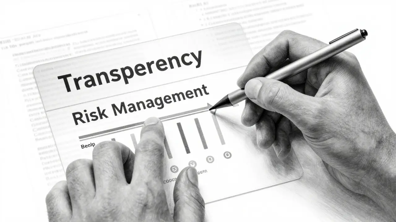 Hands adjusting transparency and risk controls on a digital interface
