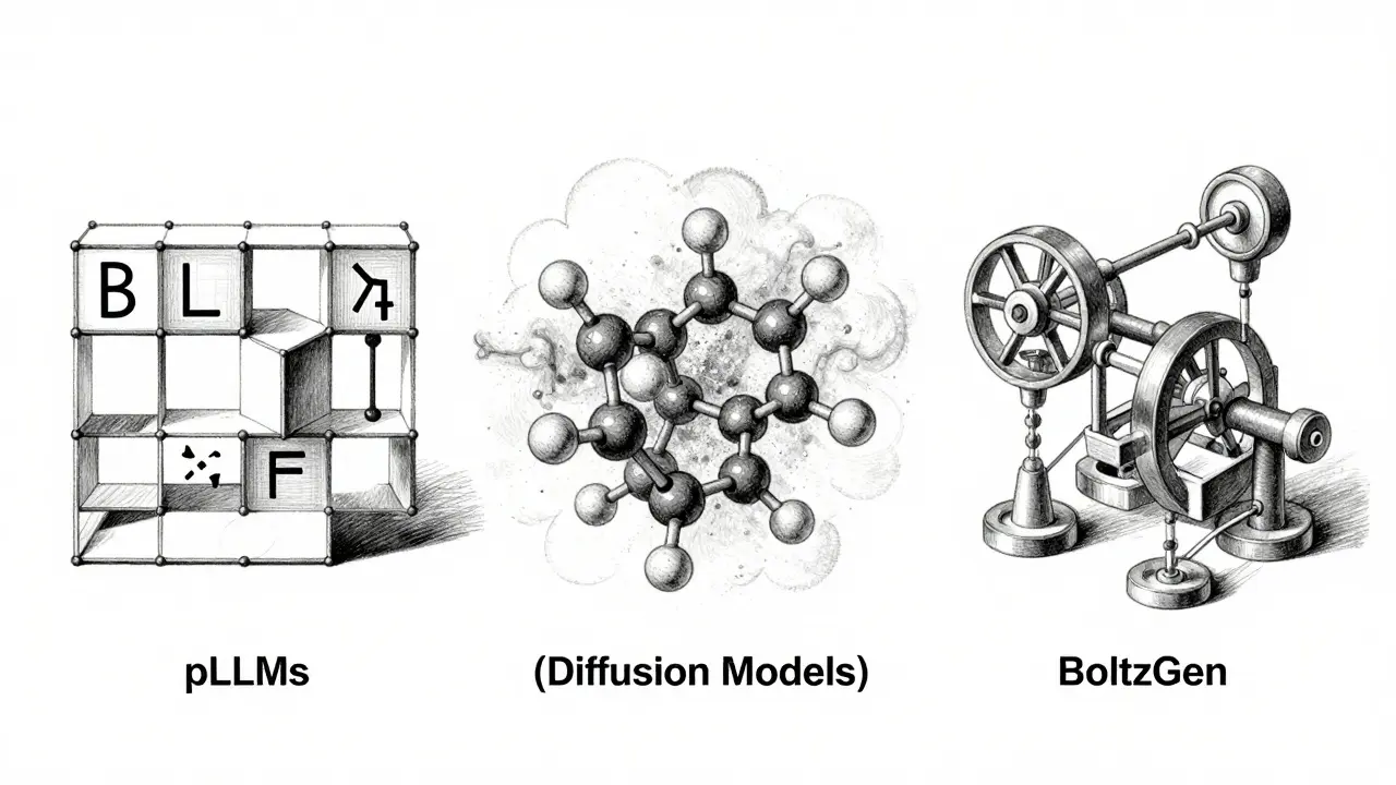 Illustration comparing three AI protein design architectures