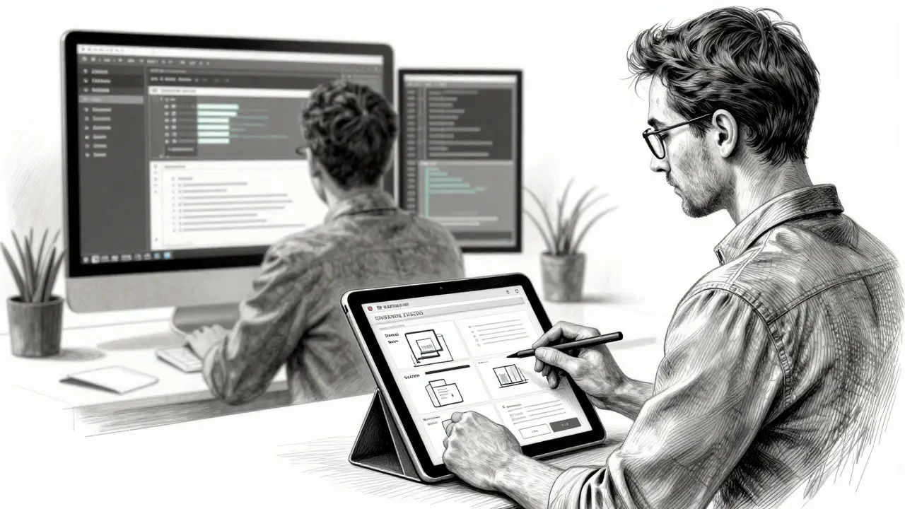 Illustration of hybrid workflow between non-devs and pros