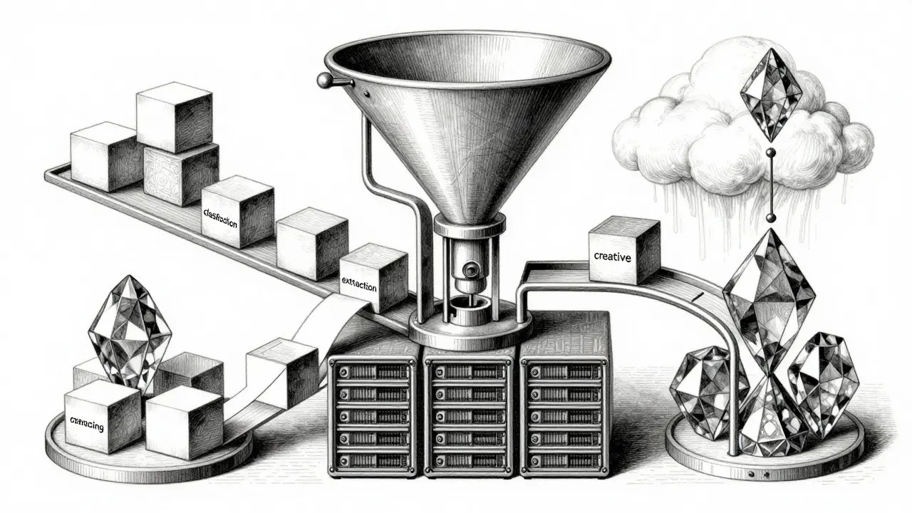 Mechanical sorting system routing simple and complex AI tasks separately