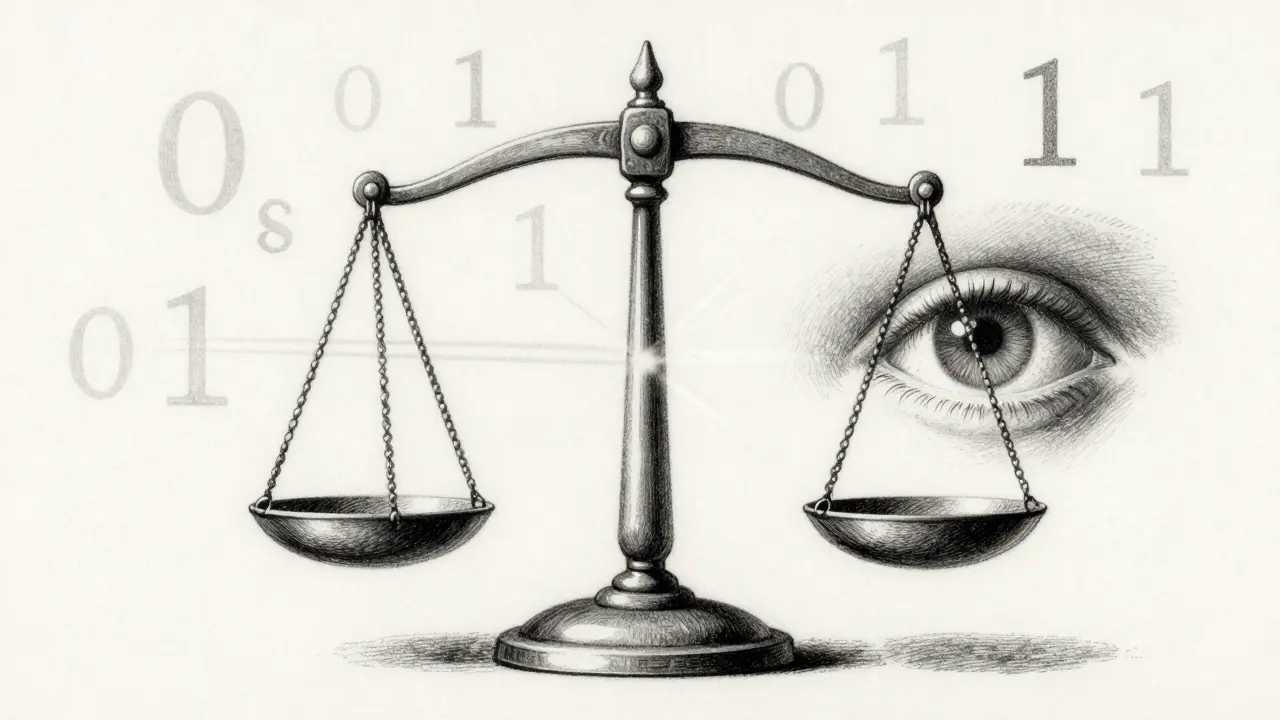 Metalpoint illustration of a balanced scale symbolizing AI uncertainty and human judgment