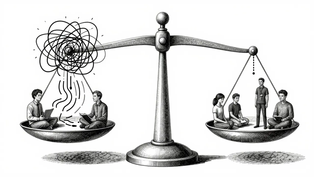 Metalpoint illustration of balancing scales integrating diverse data to refine AI outputs.