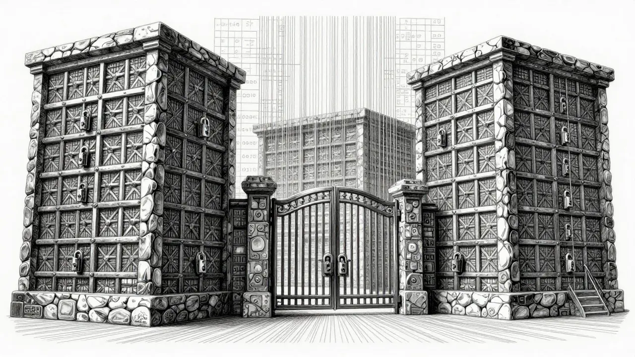 Stone vaults securing massive AI model weights and datasets