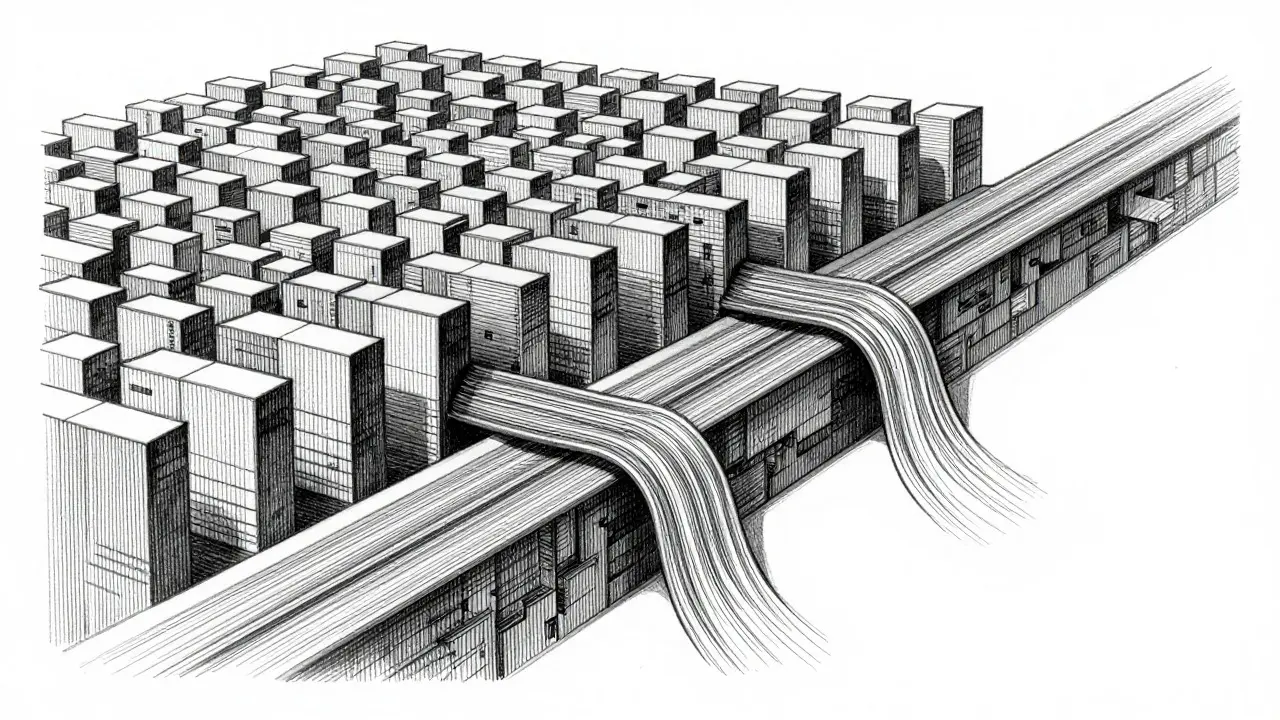 Abstract metalpoint art showing data compression and batch processing
