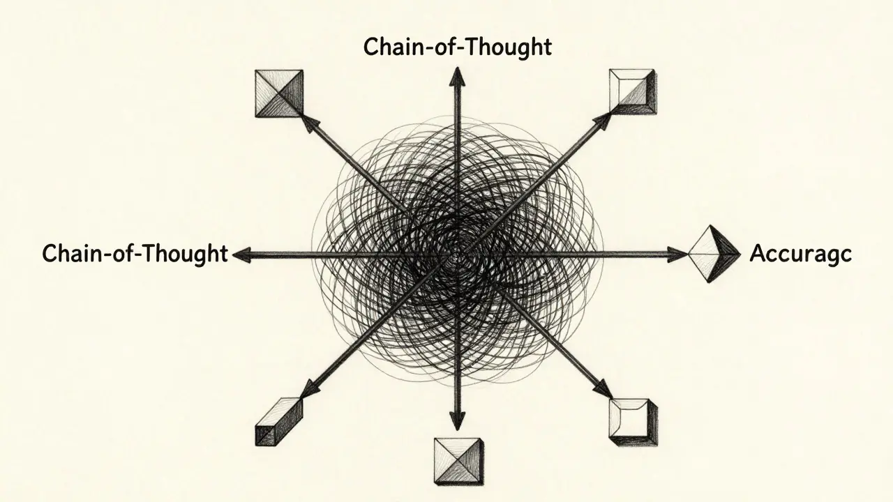 An intricate metalpoint drawing of branching logic paths illustrating chain-of-thought token usage.