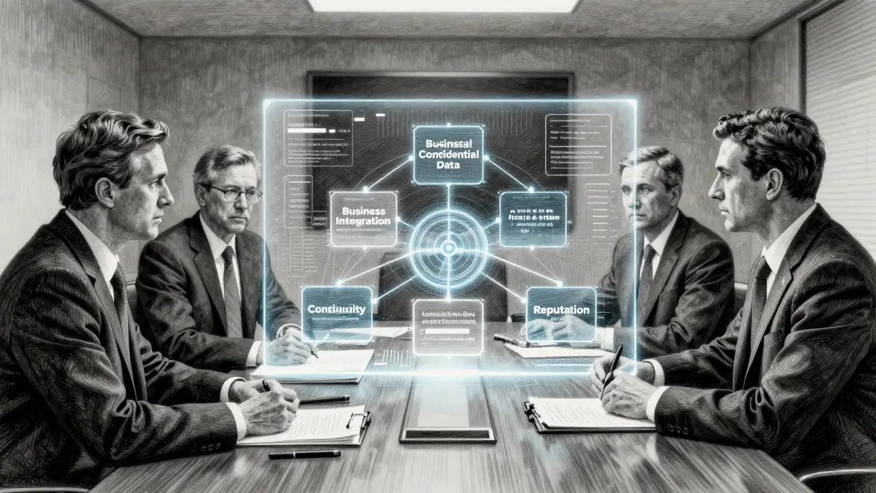 Board meeting analyzing AI vendor risk pillars