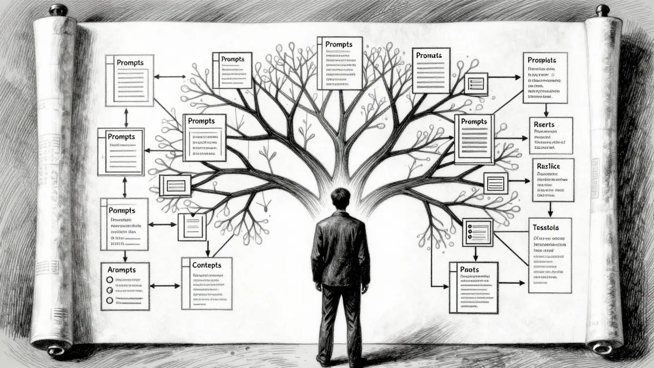 Illustration of auditing AI decision trails with detailed logic branches