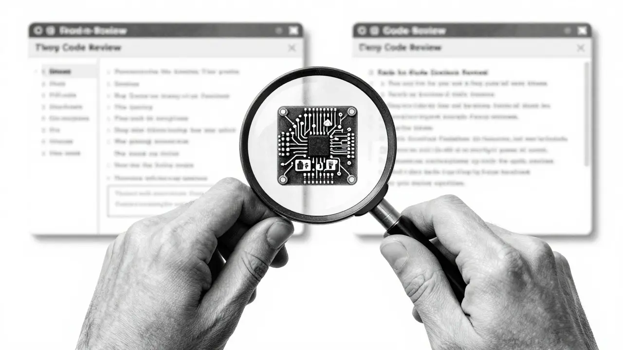 Magnifying glass inspecting high-risk code sections against blurred background
