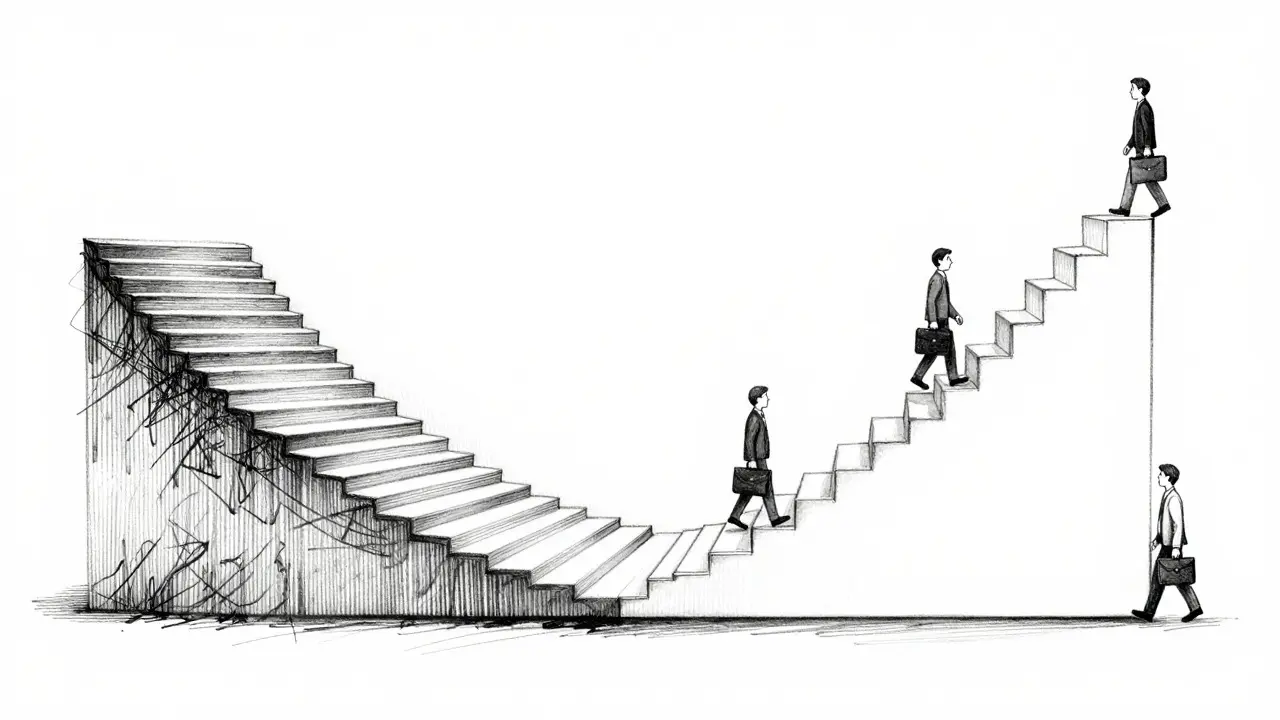 Metalpoint illustration of a phased pathway showing budget maturity stages